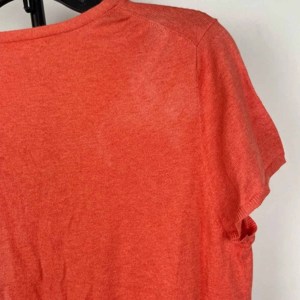 Eileen Fisher Coral Cotton Cashmere Shortβ Sleeve V-Neck Knit Cardigan Sweater - Picture 5 of 7